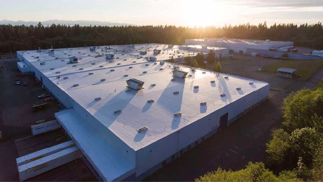 Commercial facility with a large flat roof